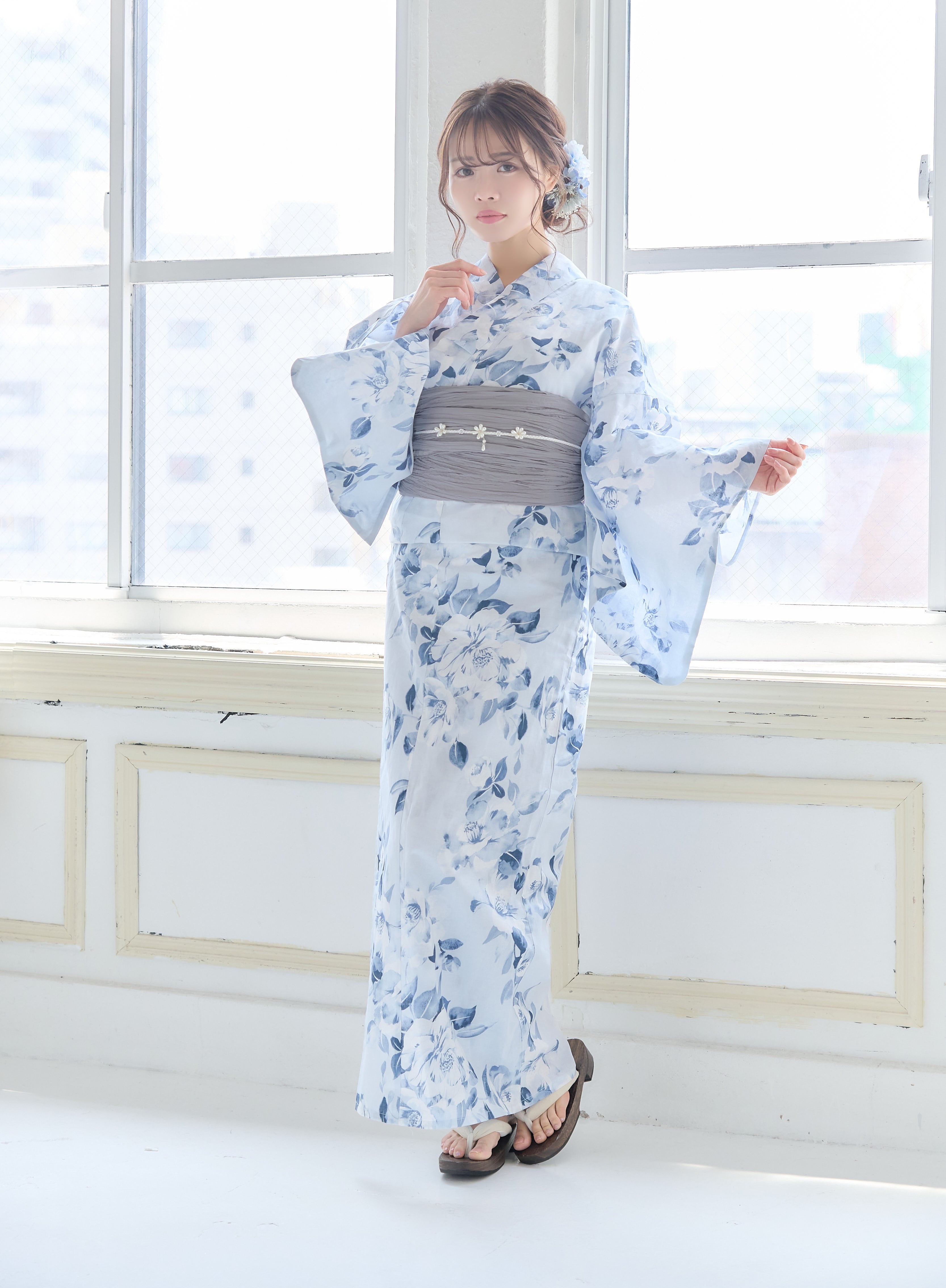 浴衣4点セット水色地×ホワイト花柄 K11 | ANDESIR【アンデジール  