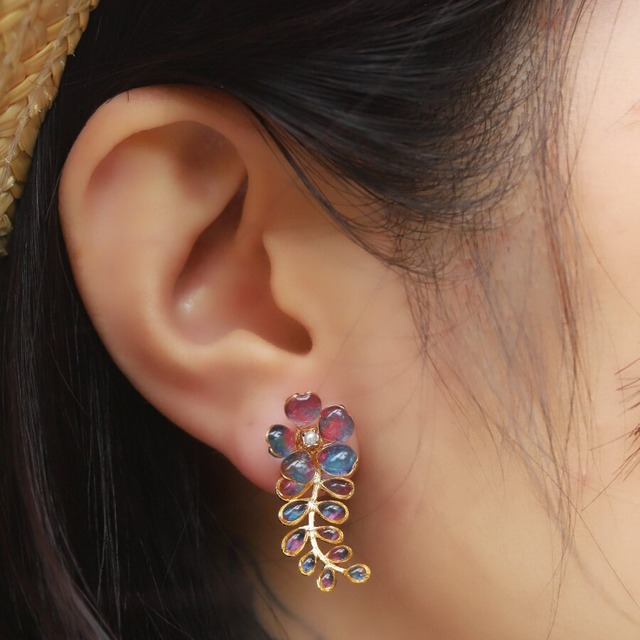 wisteria floral 925 sterling silver stud earrings(12color)＜a1595＞