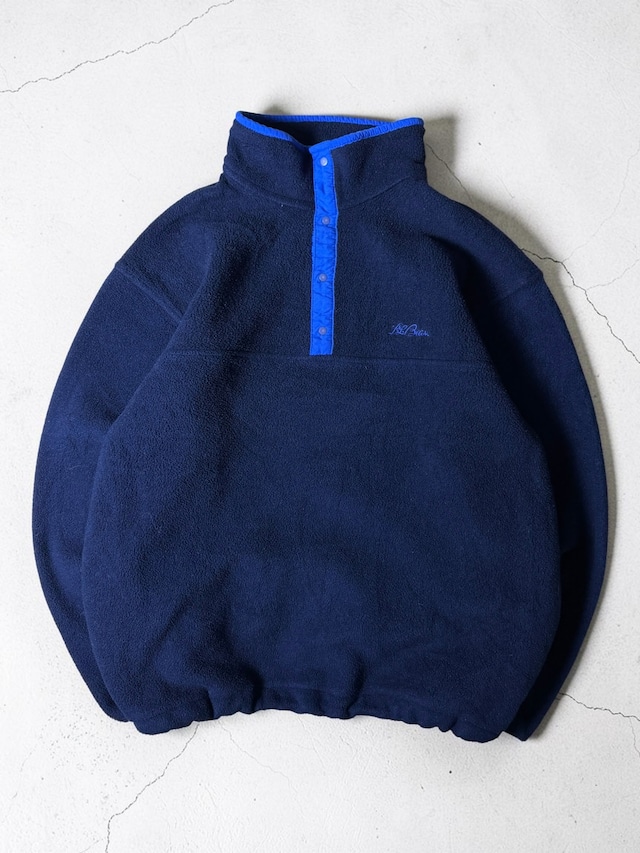 ［90s］90s L.L.Bean Freeport Maine Black Fleece Snap T Pullover Blue Trim Outdoor Jacket Vintage M