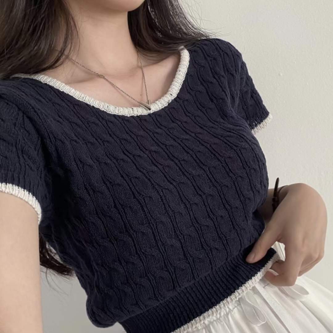 バイカラー半袖ニット　AJ11079-6377