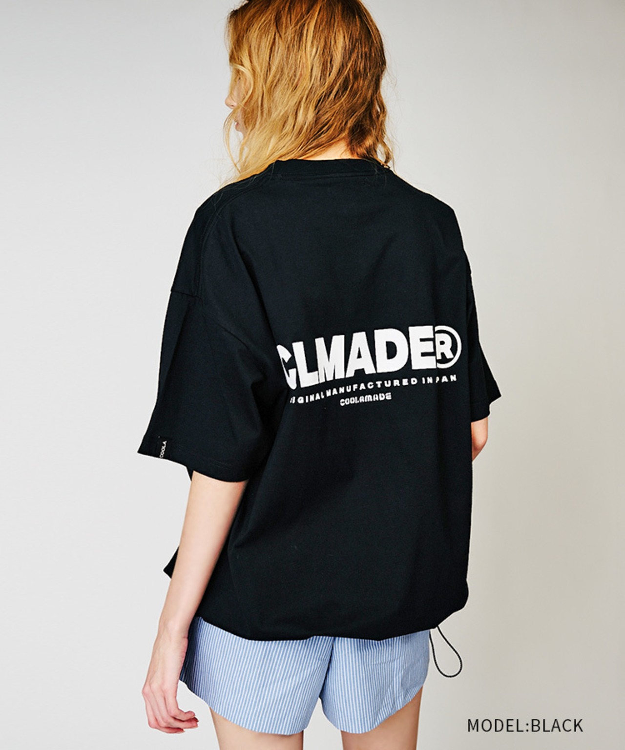 ロゴプリントドローコードルーズＴシャツ (BLACK)　CQ-48039