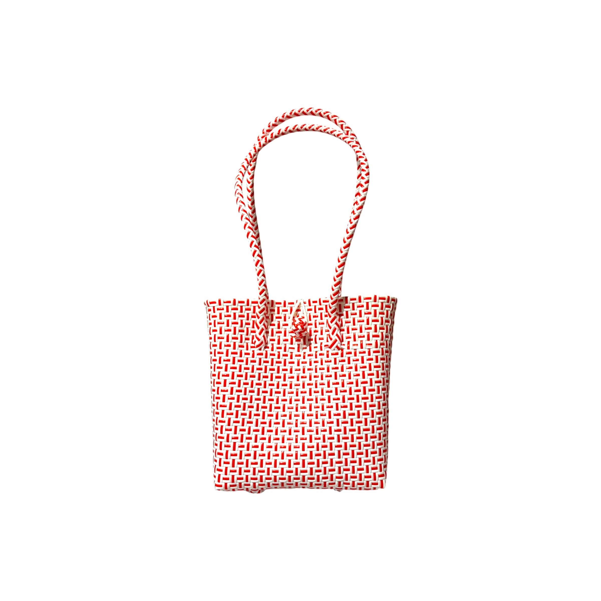 BASIC TOTE BAG - RED&WHITE / LONG HANDLE / M