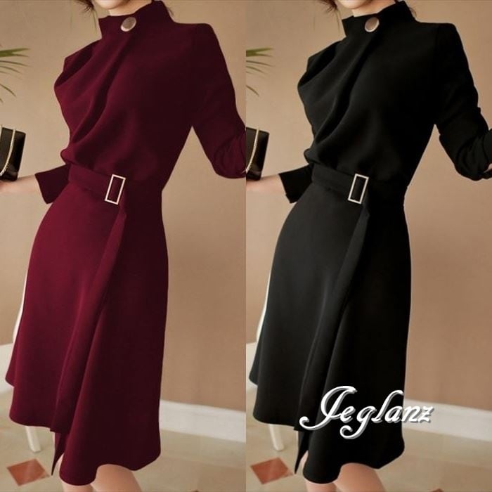 ラップ ワンピース ドレス 切替 Aライン ハイネック 大人 シック(Z4552)ζ