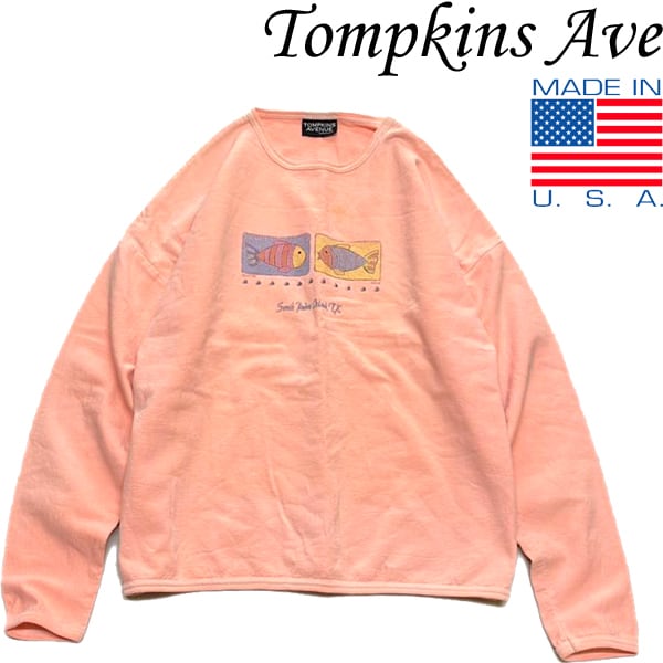 1点物◇USA製90sビンテージ薄オレンジ色プリントスウェット古着メンズ