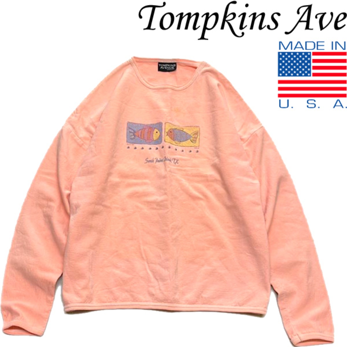 1点物◇USA製90sビンテージ薄オレンジ色プリントスウェット古着メンズ 