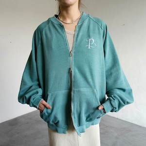 Double zip pigment Logo sweat CD／green