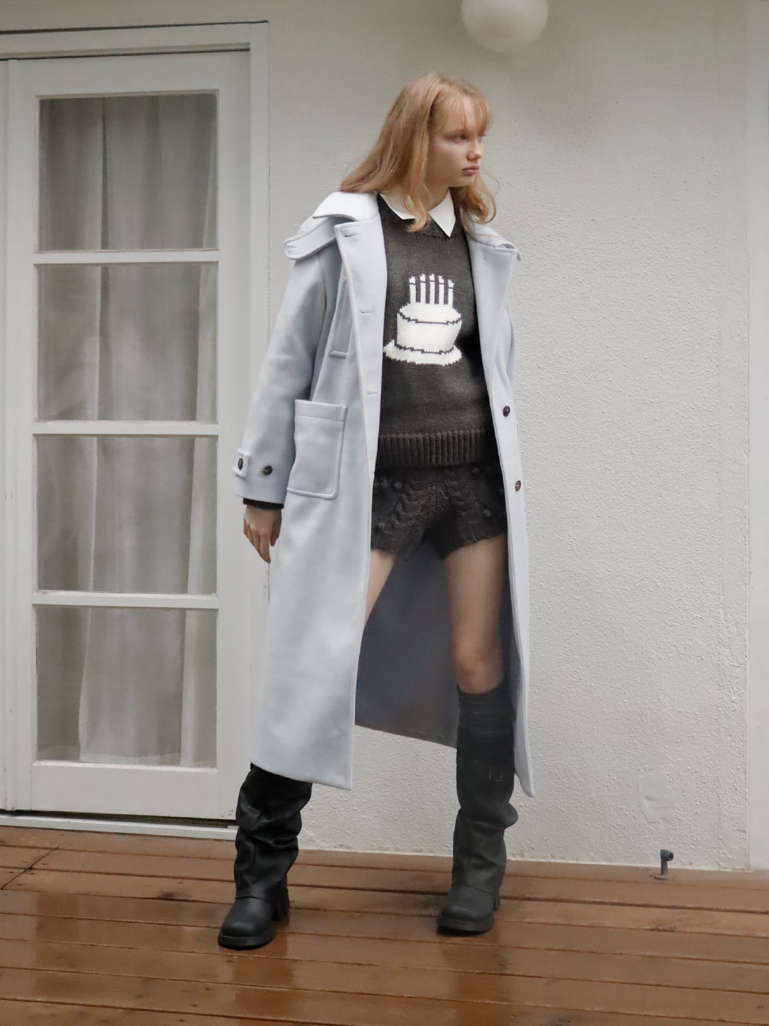 mieyamieya ミーヤミーヤ　ロングコート アイスブルー 2WAY COLLAR HEFTY COAT -ICE BLUE- | mieya mieya