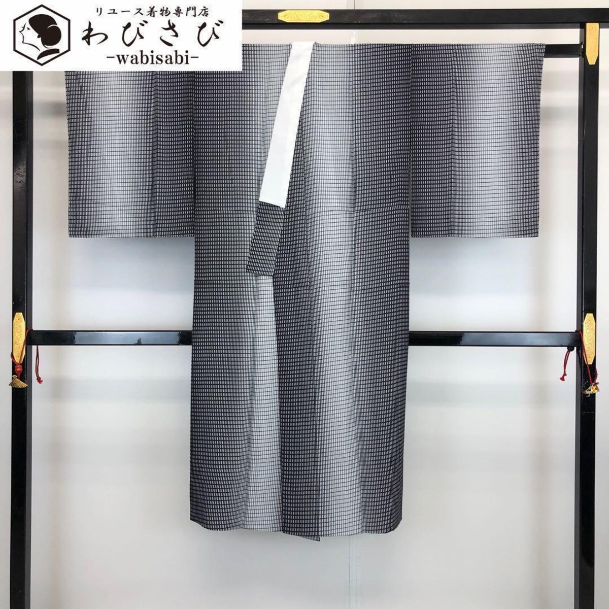 小紋 松下喜晴 花模様 鳥 蝶 錆利休色 縮緬 トールサイズ 取り掛かり K  