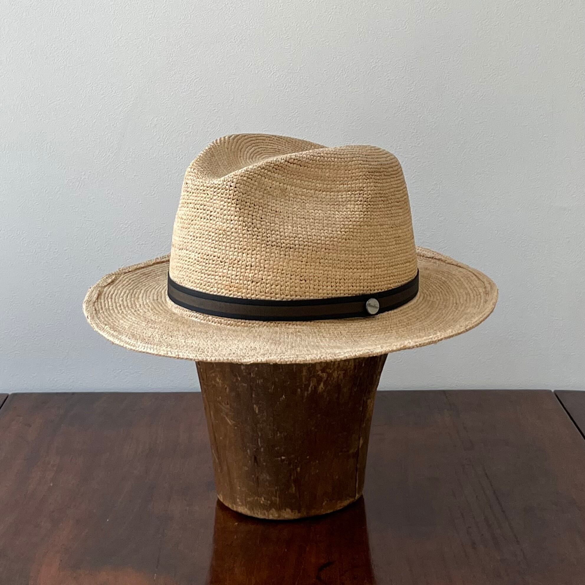 Borsalinoストローハット ベージュ グレーリボン（Borsalino 