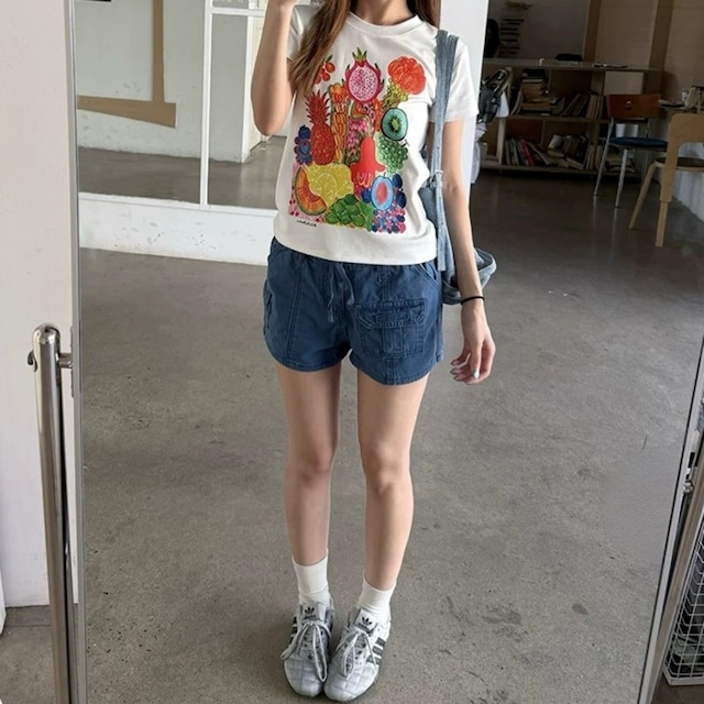 フルーツアートプリントコンパクトフォルムTシャツ 2col R02473