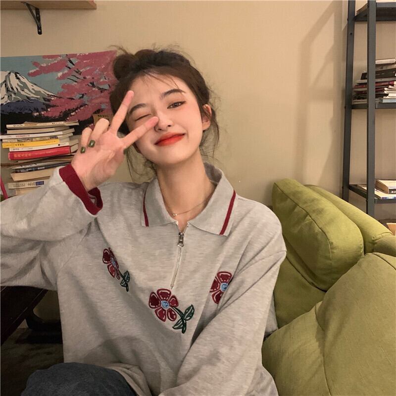 スタンダードグレーカジュアルセーター オータムルーズトップス コート レトロ 秋物 モンロー26643388420