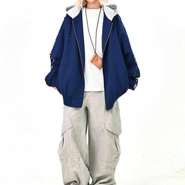 アスレチックロゴミックスフーデッドブルゾン 2col   R01444