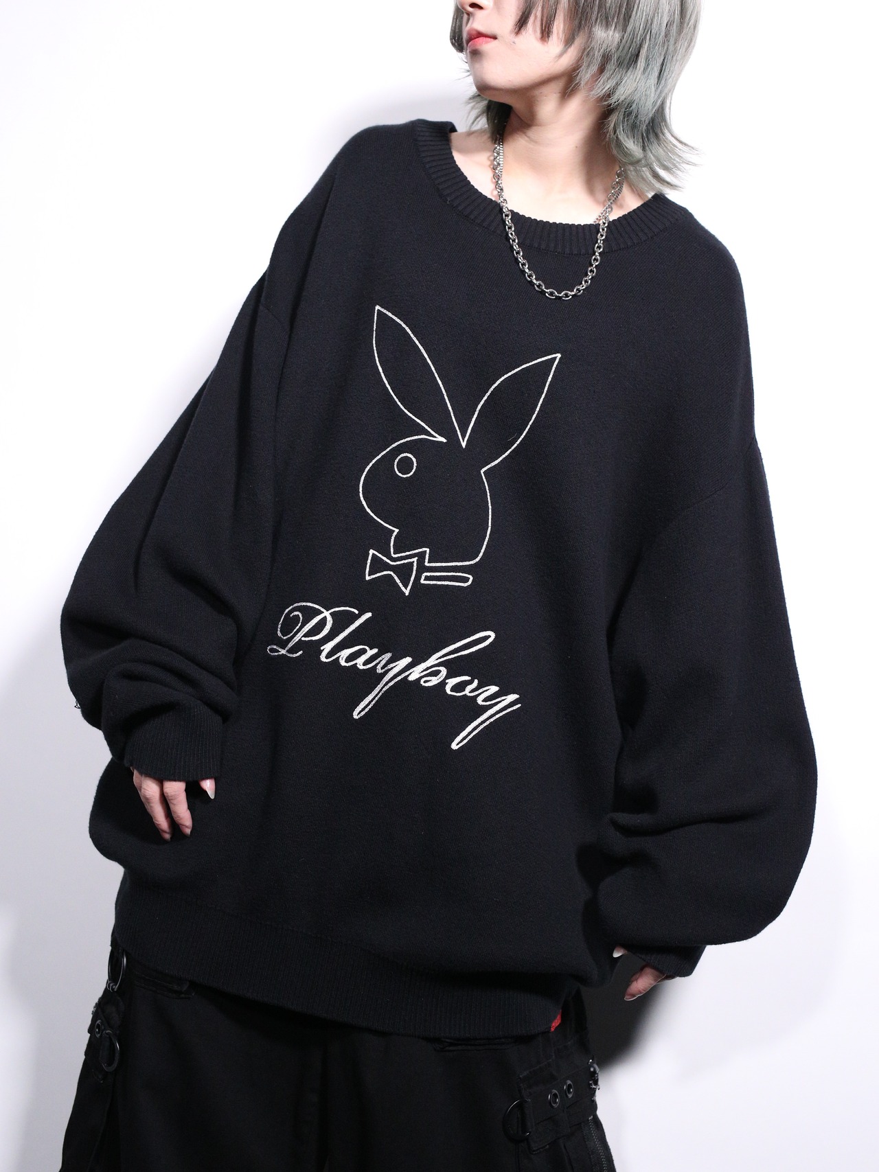 “PLAYBOY” embroidery design black knit - 2