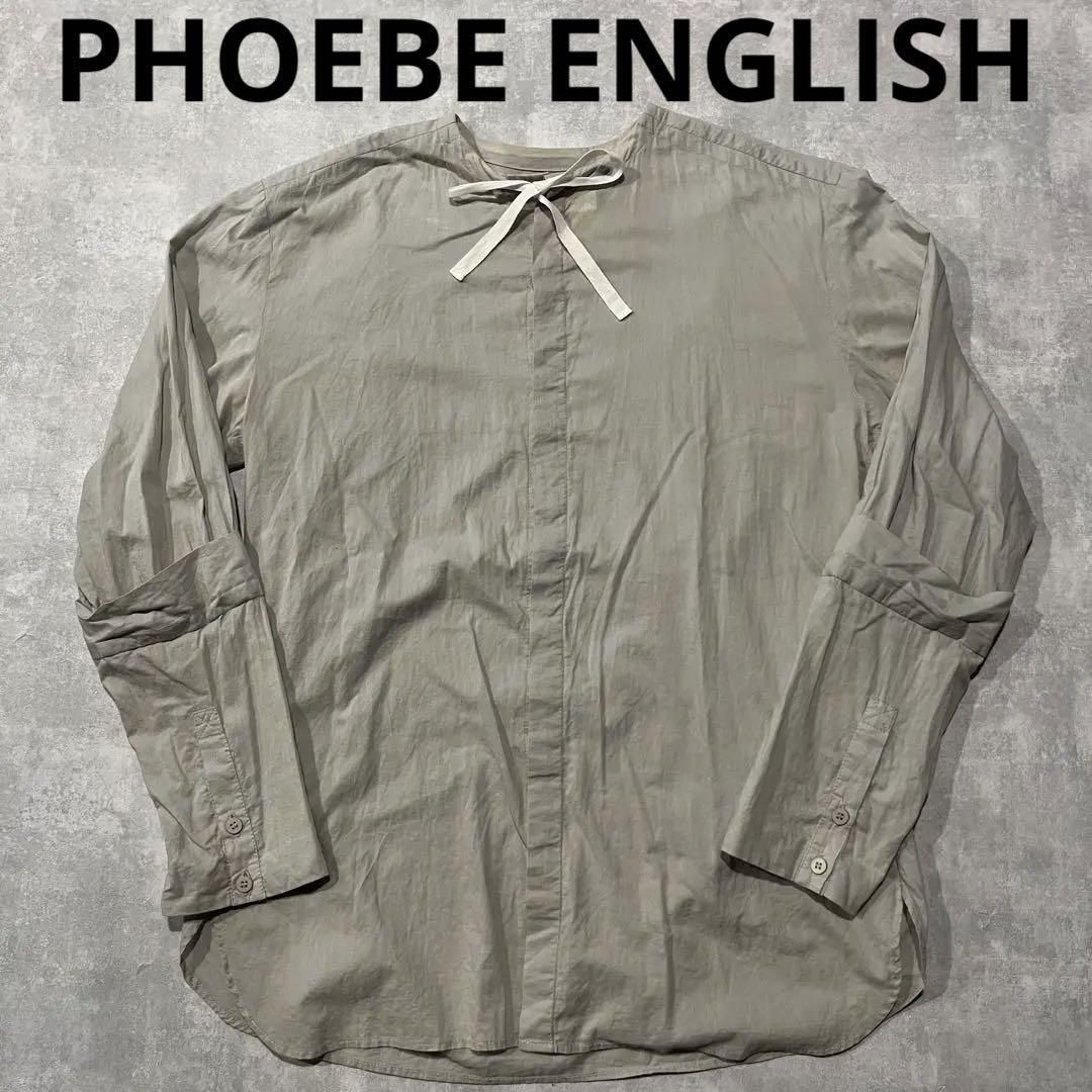phoebe english リボンシャツ ノーカラー グレー イギリス製 | Pay ID