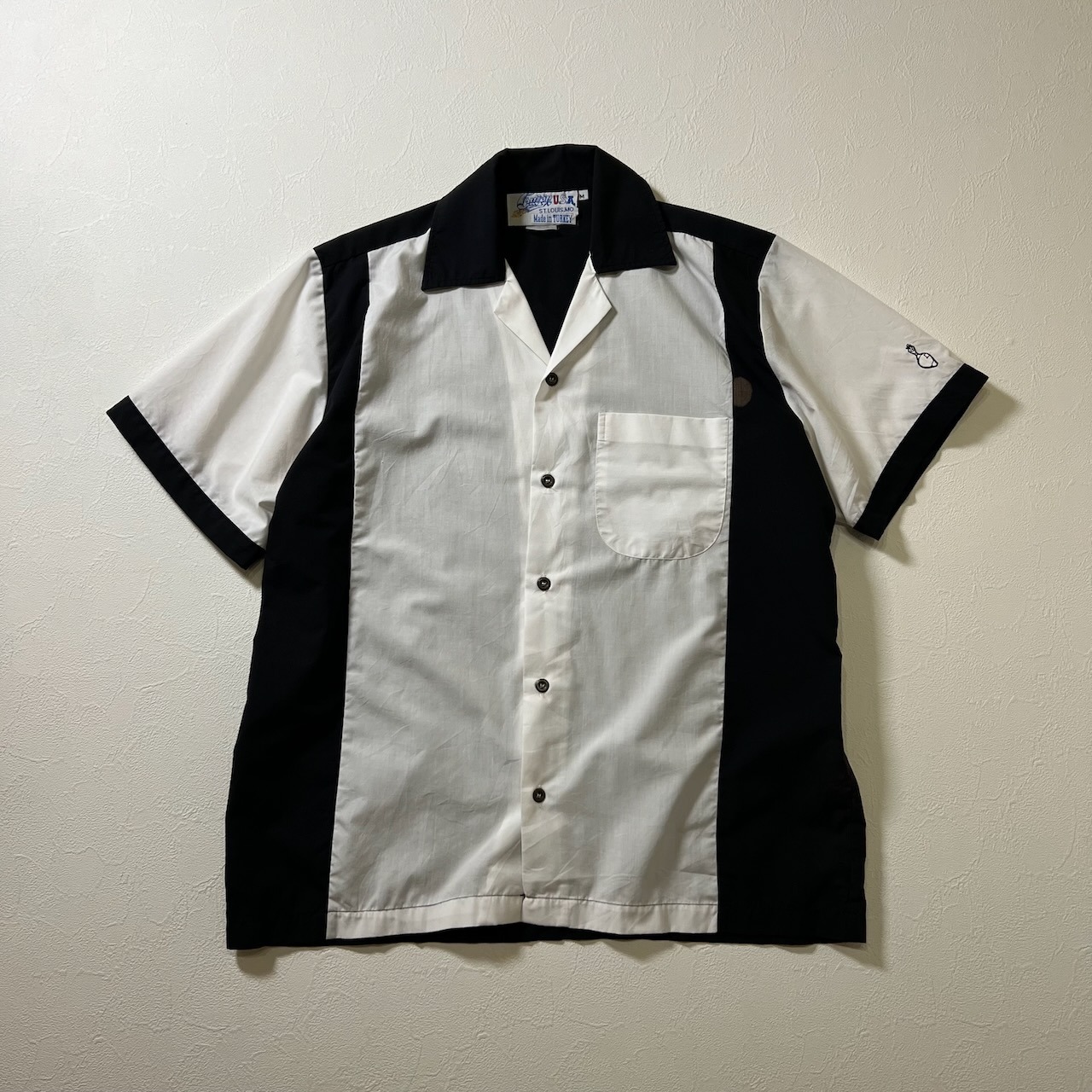 Bowling USA オープンカラー 開襟 バックプリント ボーリングシャツ 半袖シャツ ホワイト M 古着