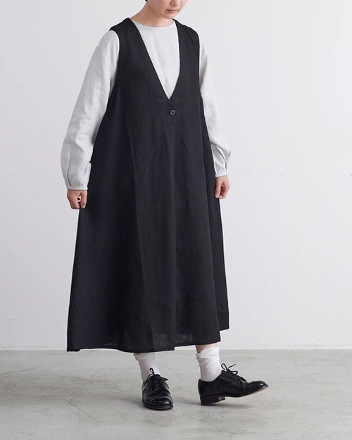 Heavy Linen Jumperskirt / ヘビー リネン ジャンパースカート  ブラック　メーカー完売