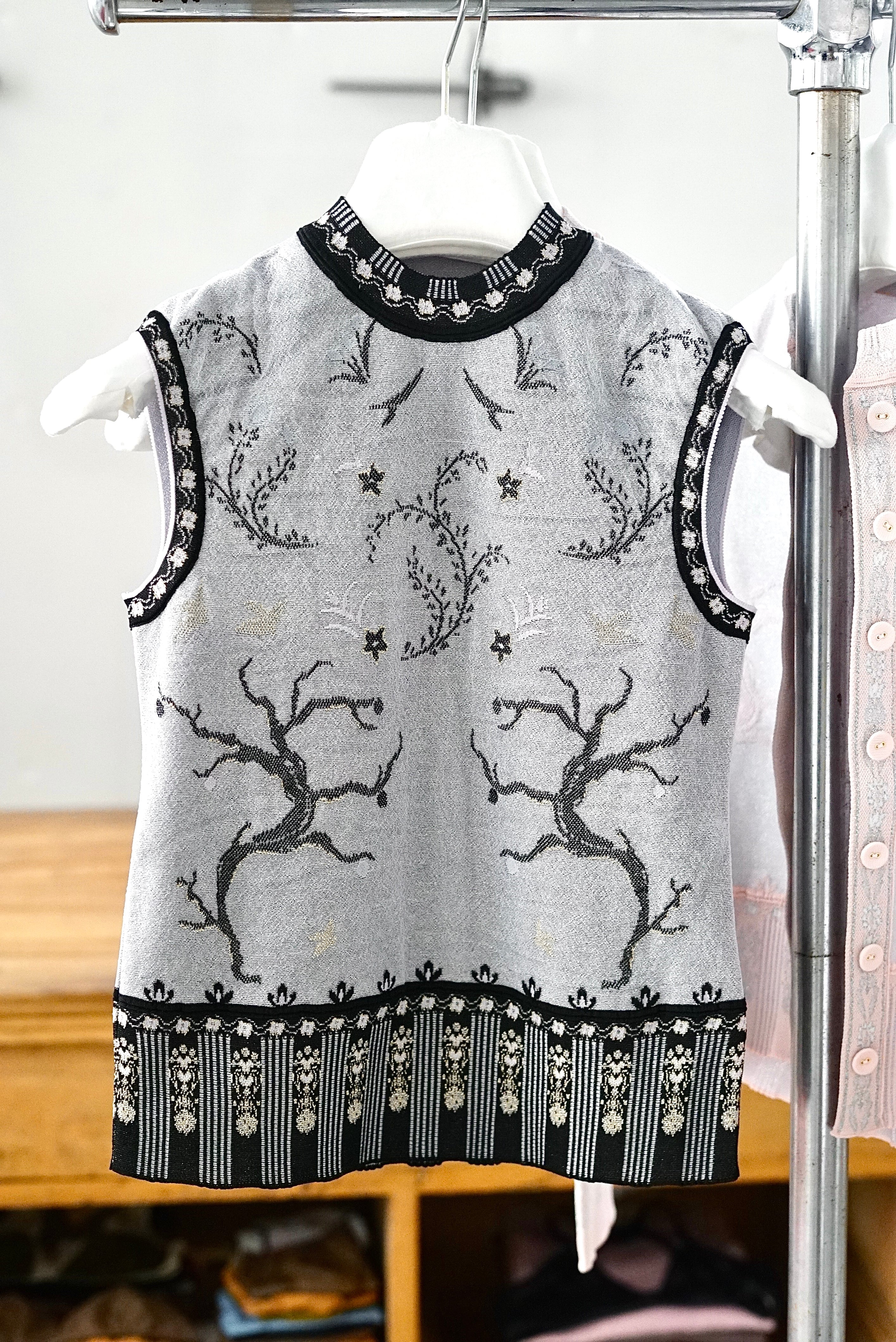 Mame Kurogouchi ノースリーブトップス BK Mame Kurogouchi / Layered Jacquard Knit Top ( BLACK, PINK