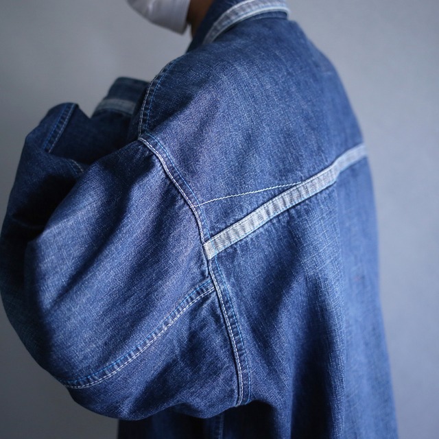 taping line design over size box silhouette denim jacket