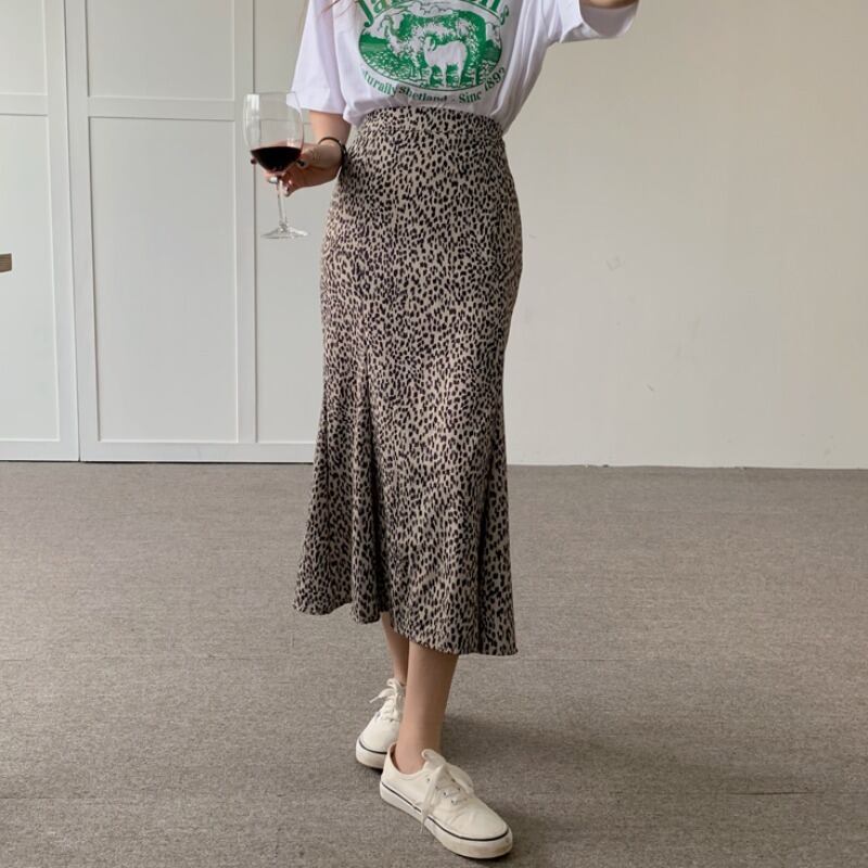 レオパードプリント柄スカート サマースタイルスタンダードハイウェストウェストミディ レトロ 夏物 ハンチェンe83675604027