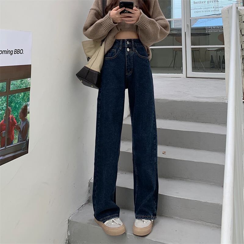 ジーンズ ハイウェストパンツ スタンダードルーズ レトロ ウィンター 冬物 1号婦人7820580986