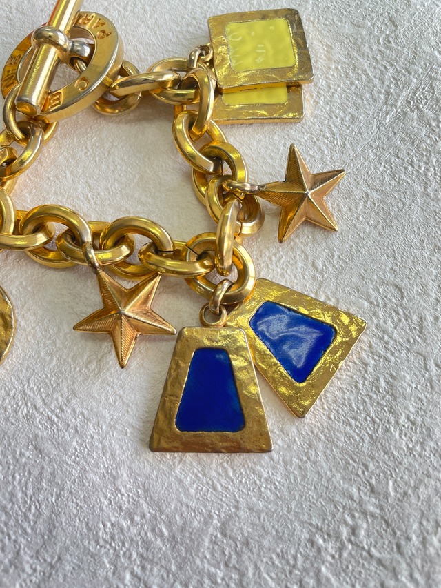 CELINE　セリーヌ　ロゴ　シェーヌダンクル　アンティーク　スター　ブレスレット　ゴールド×レッド　vintage　ヴィンテージ　dxeabi