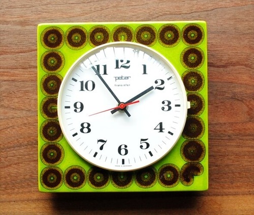 ドイツ製 PETER 陶器フレーム 壁時計 電池式 ヴィンテージ 壁掛け時計 アンティーク キッチンクロック ig1368