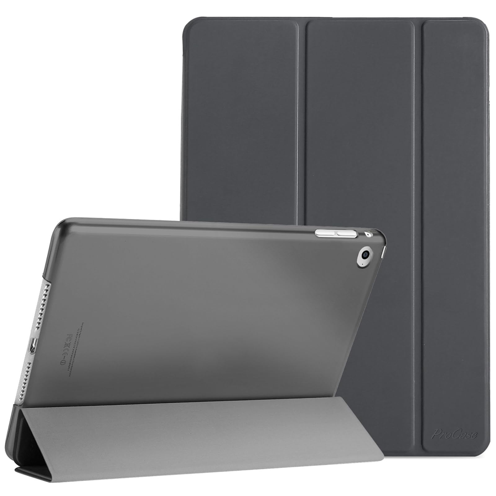 ProCase iPad mini 4 ケース(A1538 A1550 A1546) オートスリープ/ウェイク機能 三つ折りスタンド スマート 超スリム フォリオ保護ケース 半透明フロスト バックカバー 対応機種:iPad mini 4世代 7.9" (2015)-グレー