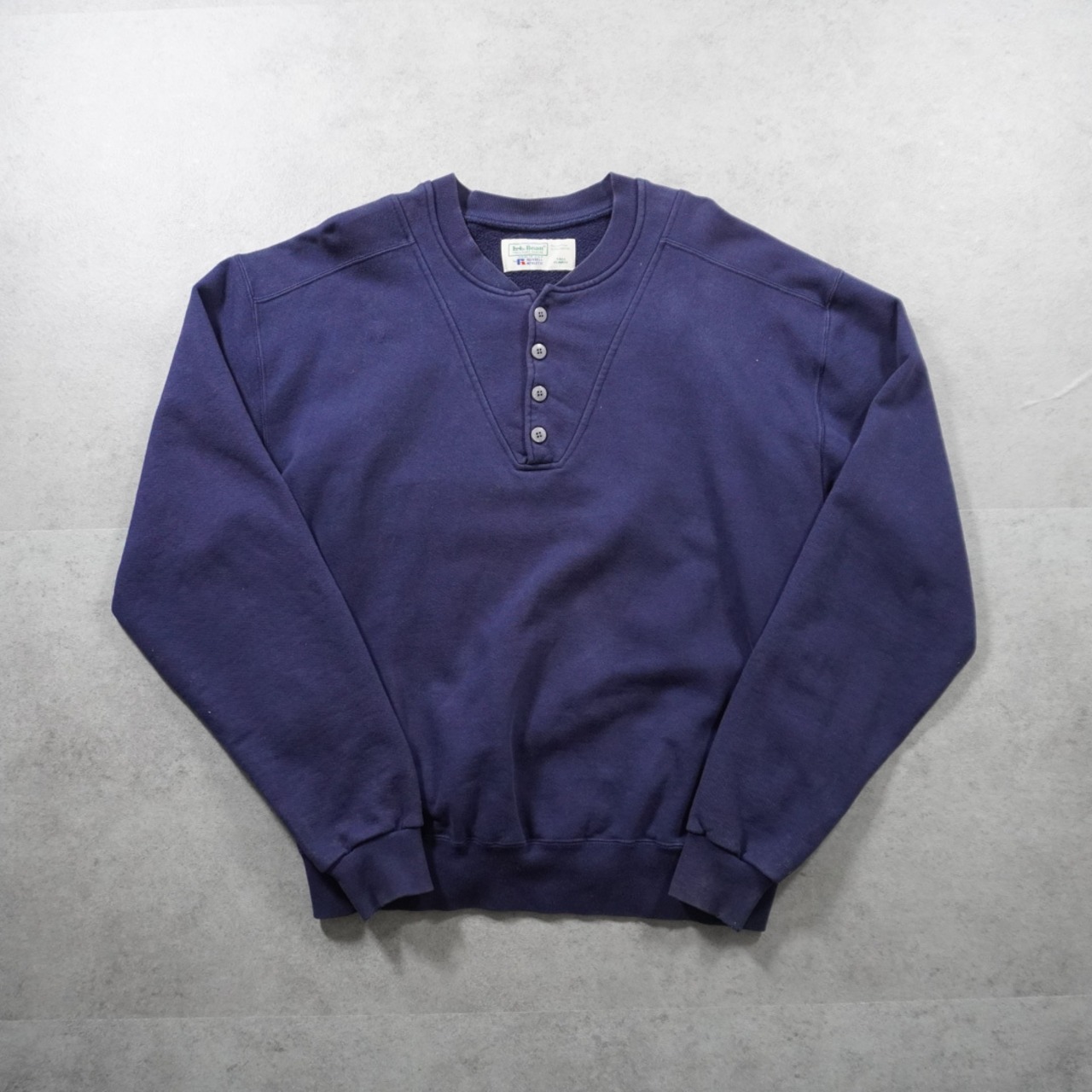 90s L.L.Bean × Russell henry neck sweatshirt solid navy XL 古着 - 7