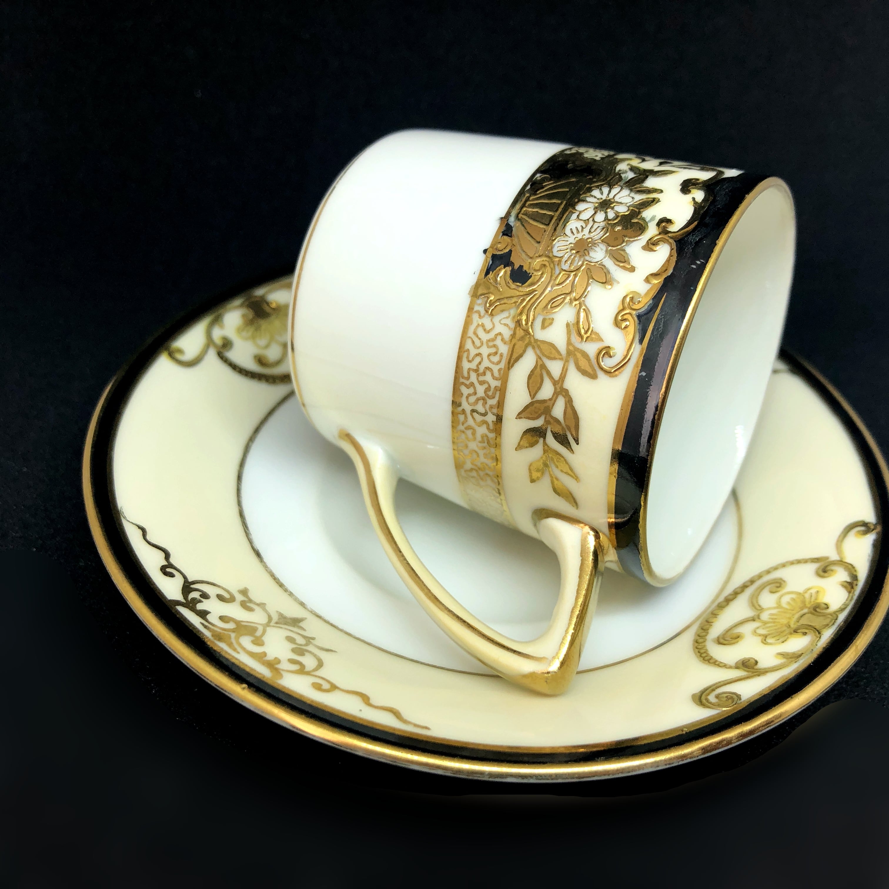 オールドノリタケ 金盛上 金盛上花籠紋 キャビネット C&S 黒華籠 