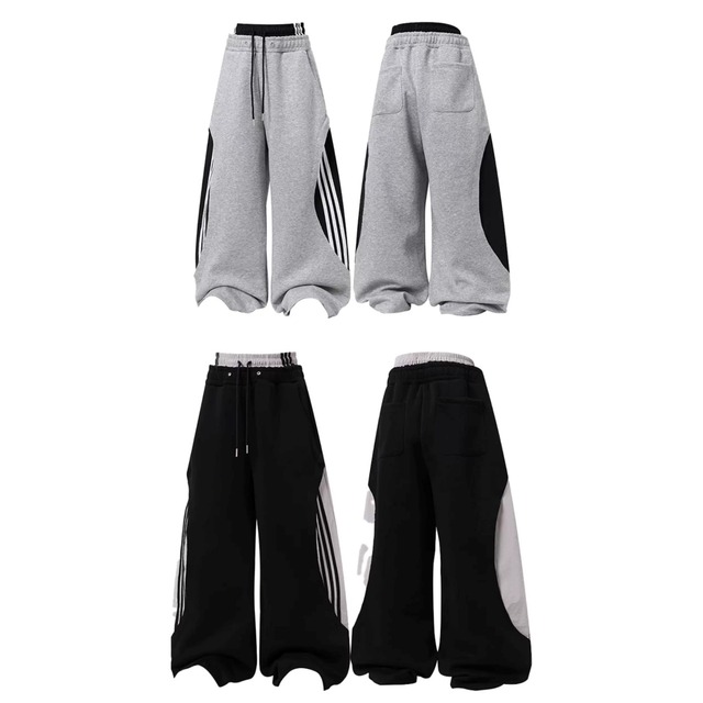 フェイクレイヤードサイドラインワイドパンツ 2col R02913