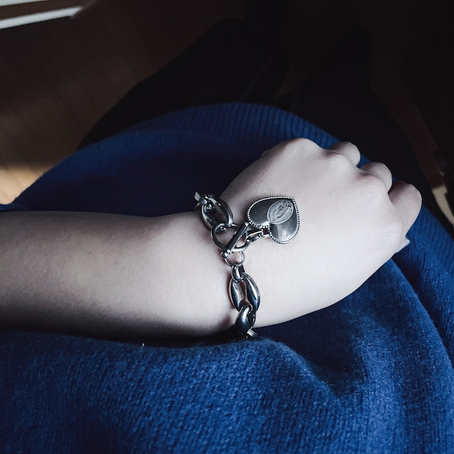 304 stainless beans-shape bracelet ( + heart charm )