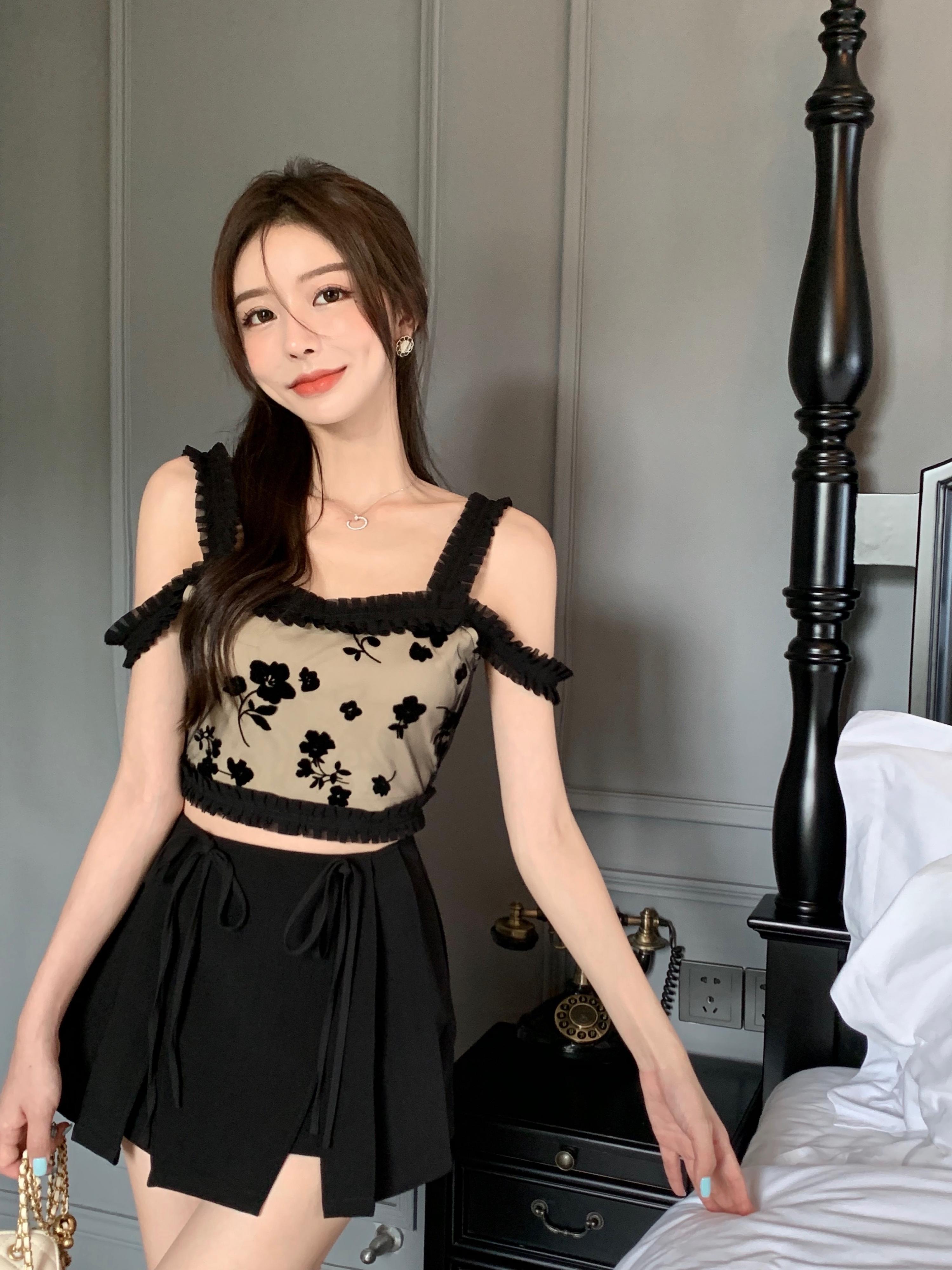 フローラルメッシュサマーショートジャケット 夏物 花柄 ピュア ブラックストロベリース99952530561