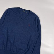 POLO RALPH LAUREN ラルフローレン Vネック ウール ニット セーター L/ブルー ネイビー系 メンズ