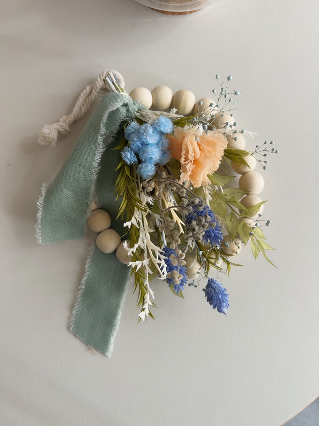 “母の日“ Wood  beads wreathe  S（peach Blue）