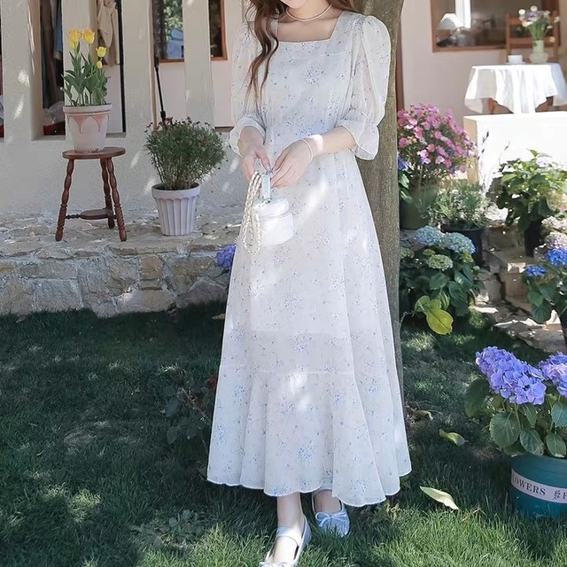 ガーリーフラワーロングマーメイドワンピース＊T076