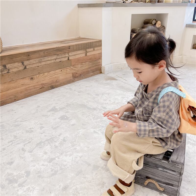 【即納】ノーカラーチェックシャツ|海外子供服|韓国子供服