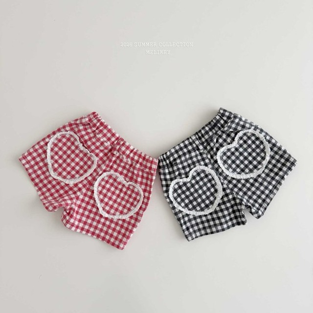 【取寄】melikey｜check heart pants｜チェックハートパンツ｜XS-JM｜kids&jr｜26 summer