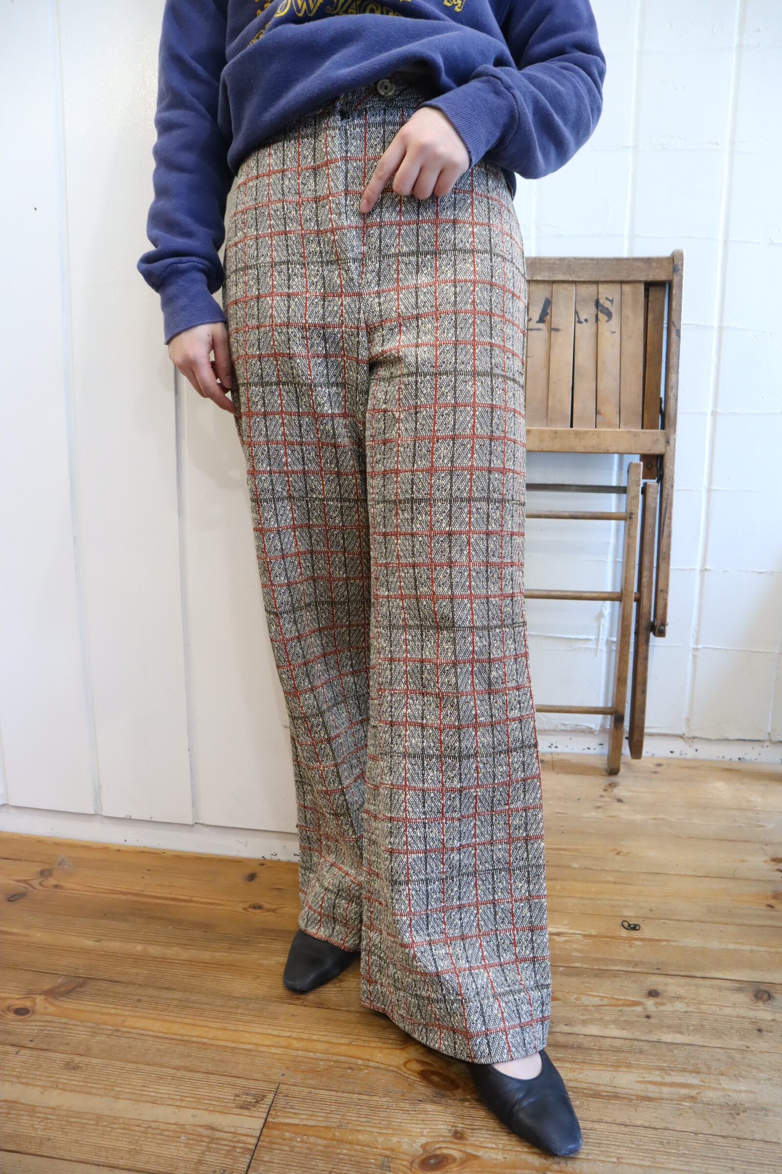 50s-60s navyblue lining flannel denim ranch pants [l-5252