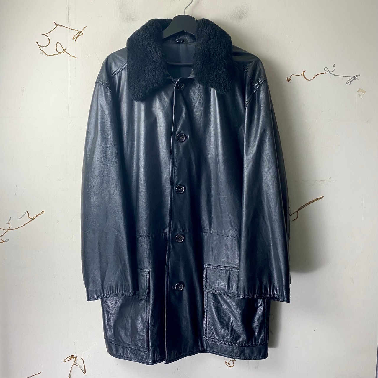 vintage Y’s FOR MEN black leather coat with mouton