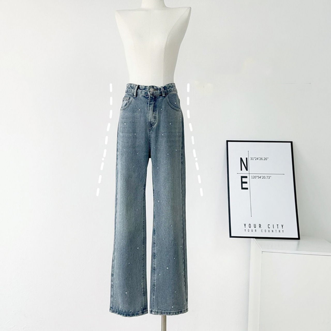 ストーンワイドレッグストレートデニム LK1236