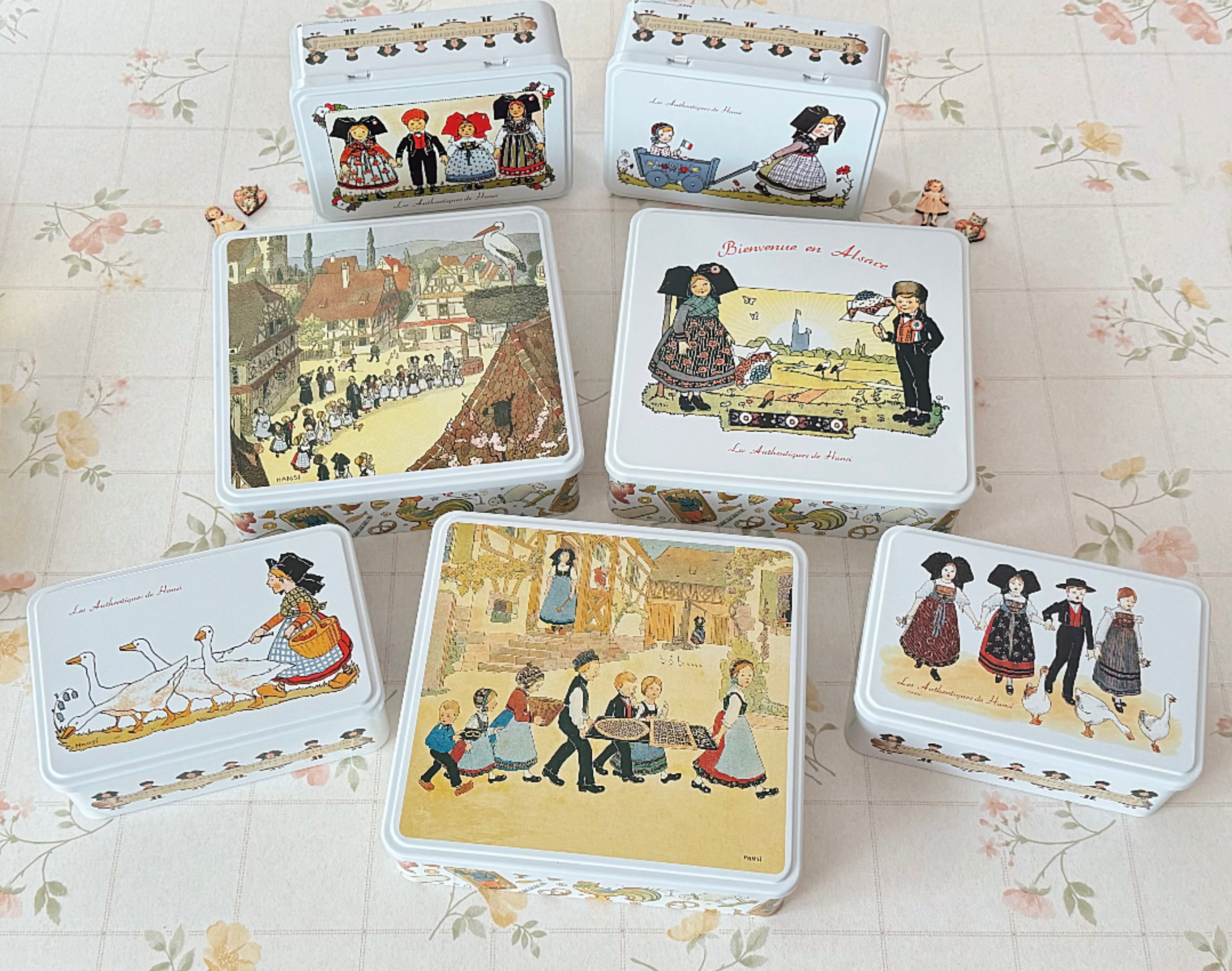 フランスの絵本みたいなTIN缶 長方形 全4種☆Hansi アルザス ブリキ缶