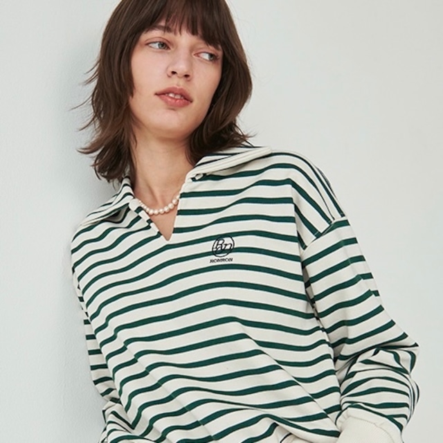 [RONRON] STRIPE COLLAR SWEATSHIRT GREEN 正規品 韓国ブランド 韓国代行 韓国通販 韓国ファッション トレーナー