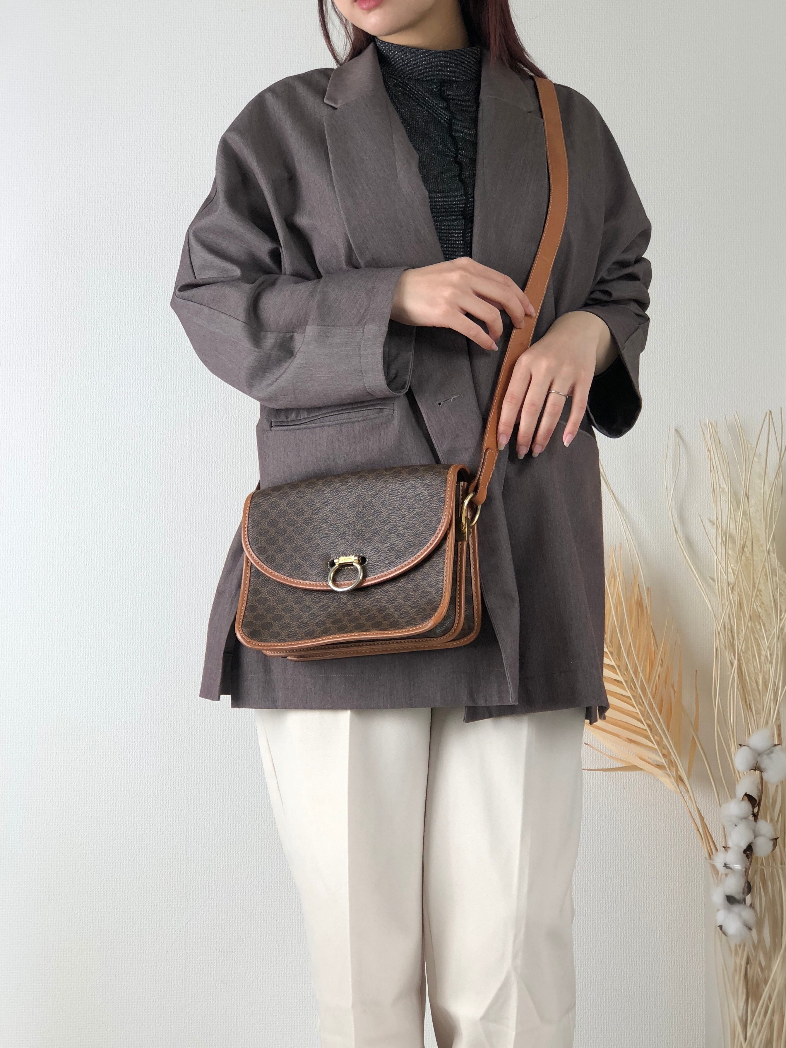 CELINE セリーヌ マカダム ホースシュー レザー ショルダーバッグ