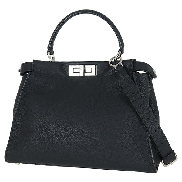 Used FENDI フェンディ ピーカブー アイコニック ミディアム セレリア ブラック カーフレザー 2WAY ハンドバッグ