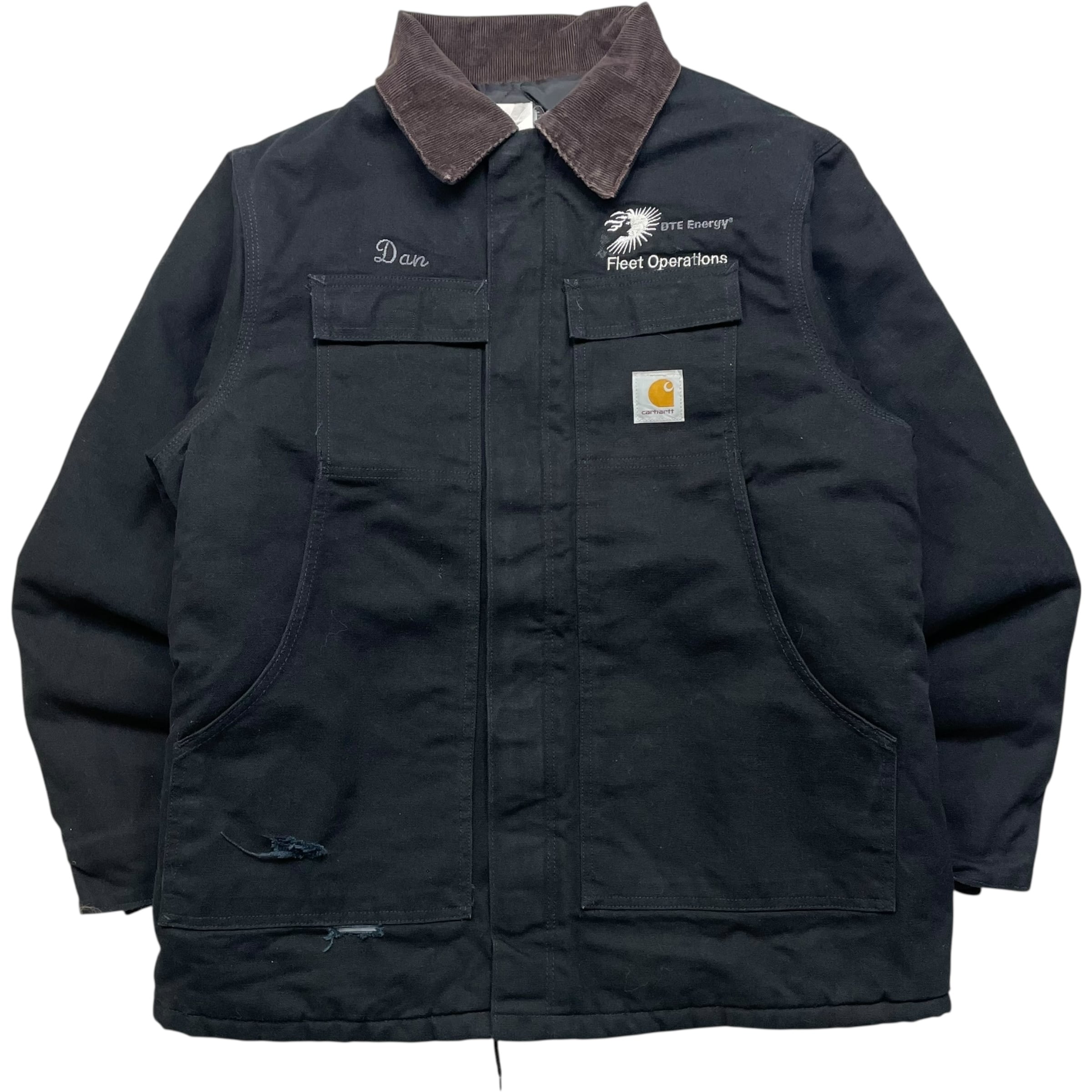 《XL》Carhartt カーハート ダックジャケット トラディショナルジャケット 襟コーデュロイ 企業ロゴ 刺繍 裏地キルティング ブラック no.8766