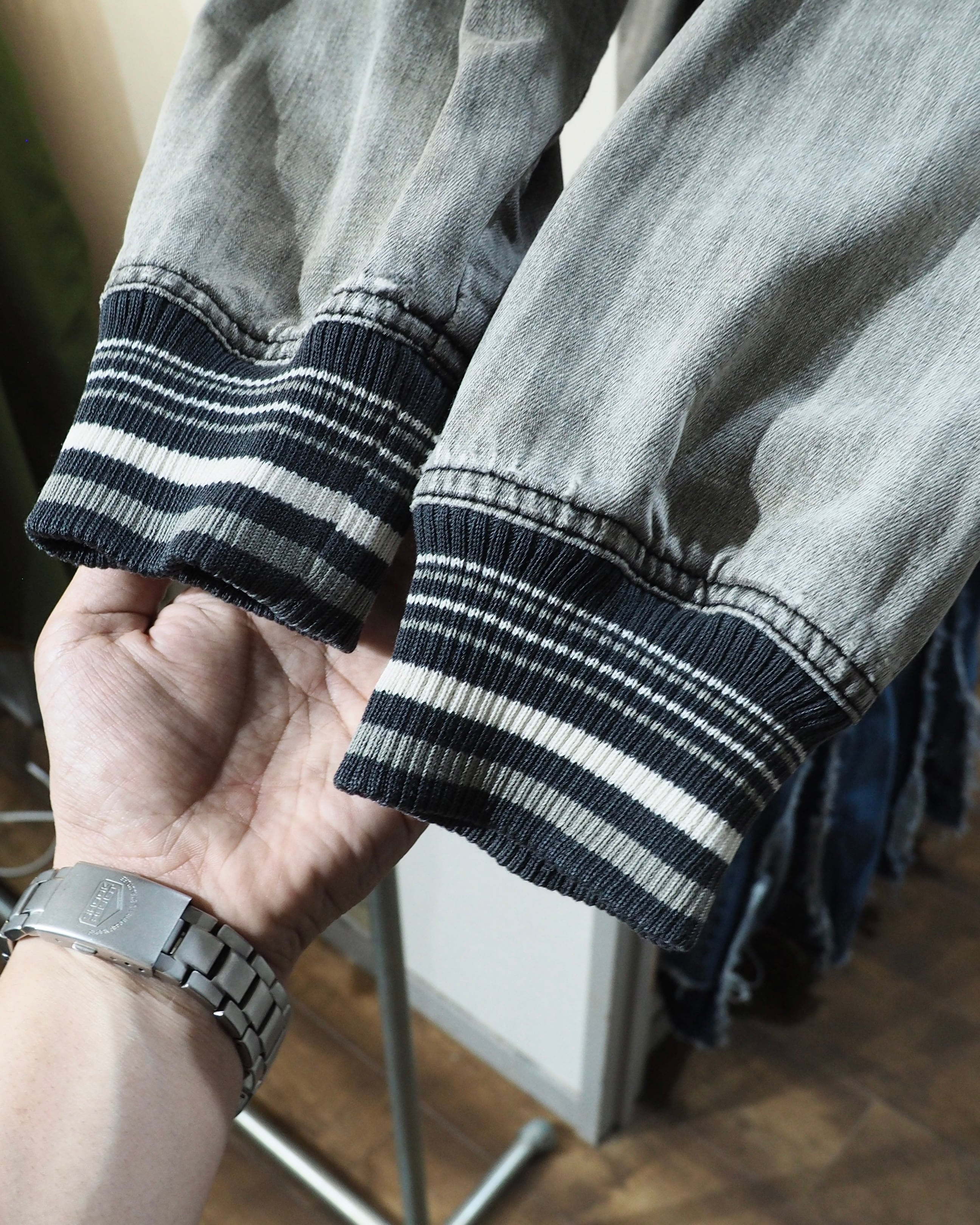 ” 退廃的 ” Good Fade Light ash Grey Color Denim Track jacket