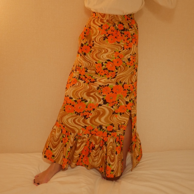 frill flower pattern long skirt