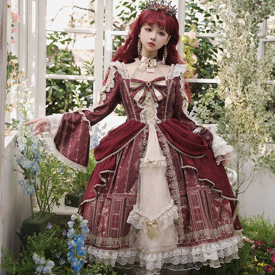 長袖ワンピース ドレス エレガント princess クラロリ お姫様ドレス 豪華 上品 イベント衣装 宮廷風 概念コーデ 原宿スタイル 撮影会衣装 お茶会