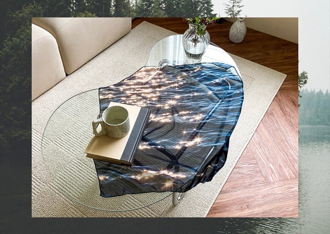海の波のデザインラグと月夜の海のビニール製マルチクロス