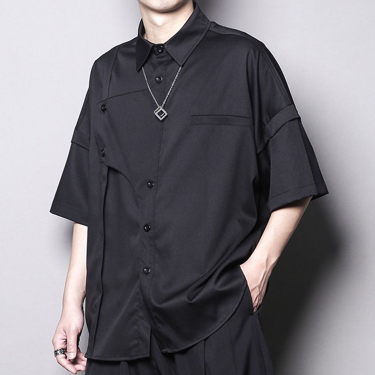 Asymmetric Deconstructed Short-Sleeve Shirt(MT1569)